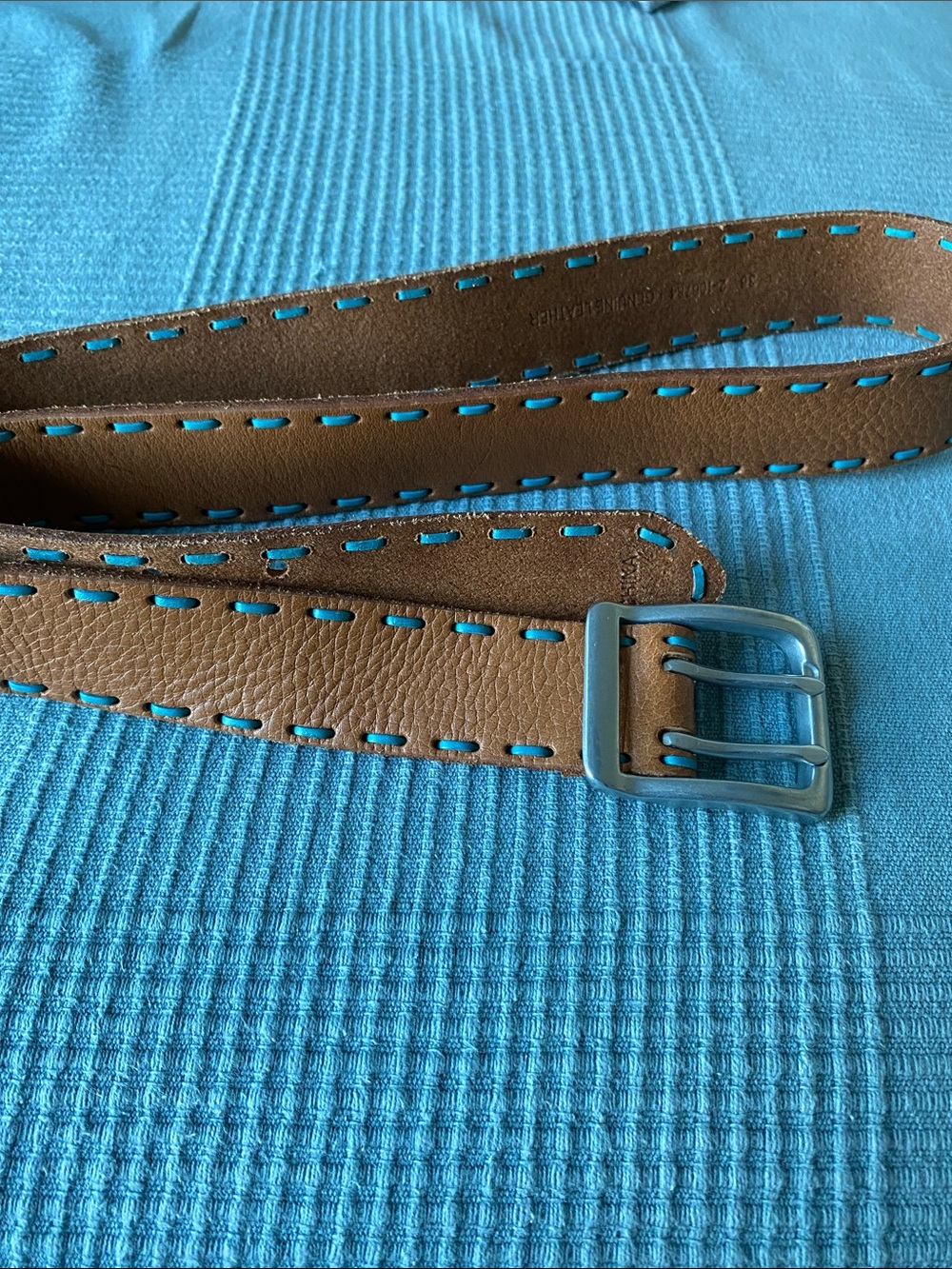 🎀3 for $19✨Brown Leather Women's Belt with Turquoise Contrast Stitching